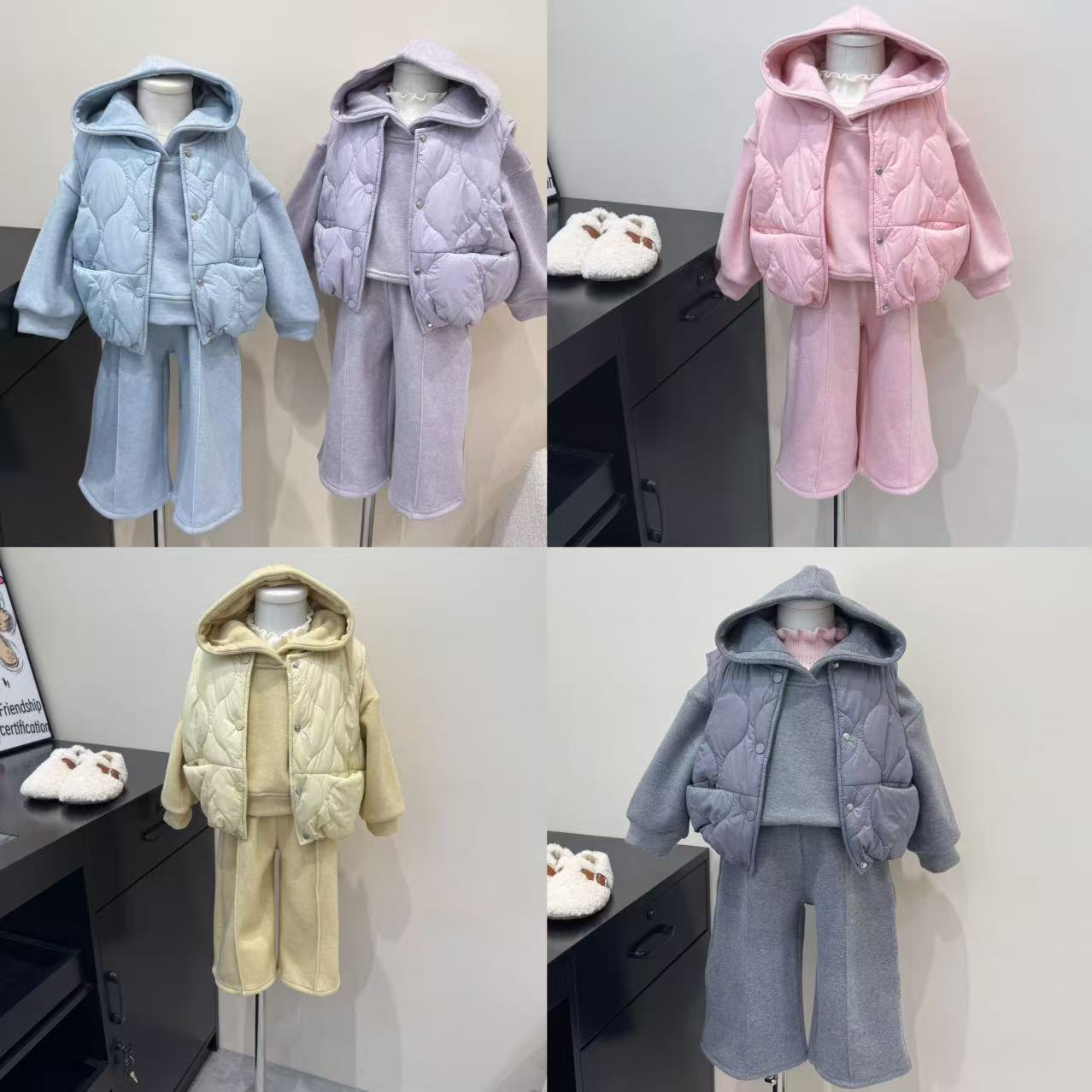 女童冬季休闲加绒加厚马甲多色加厚连帽卫衣套装D5-09/D5-10