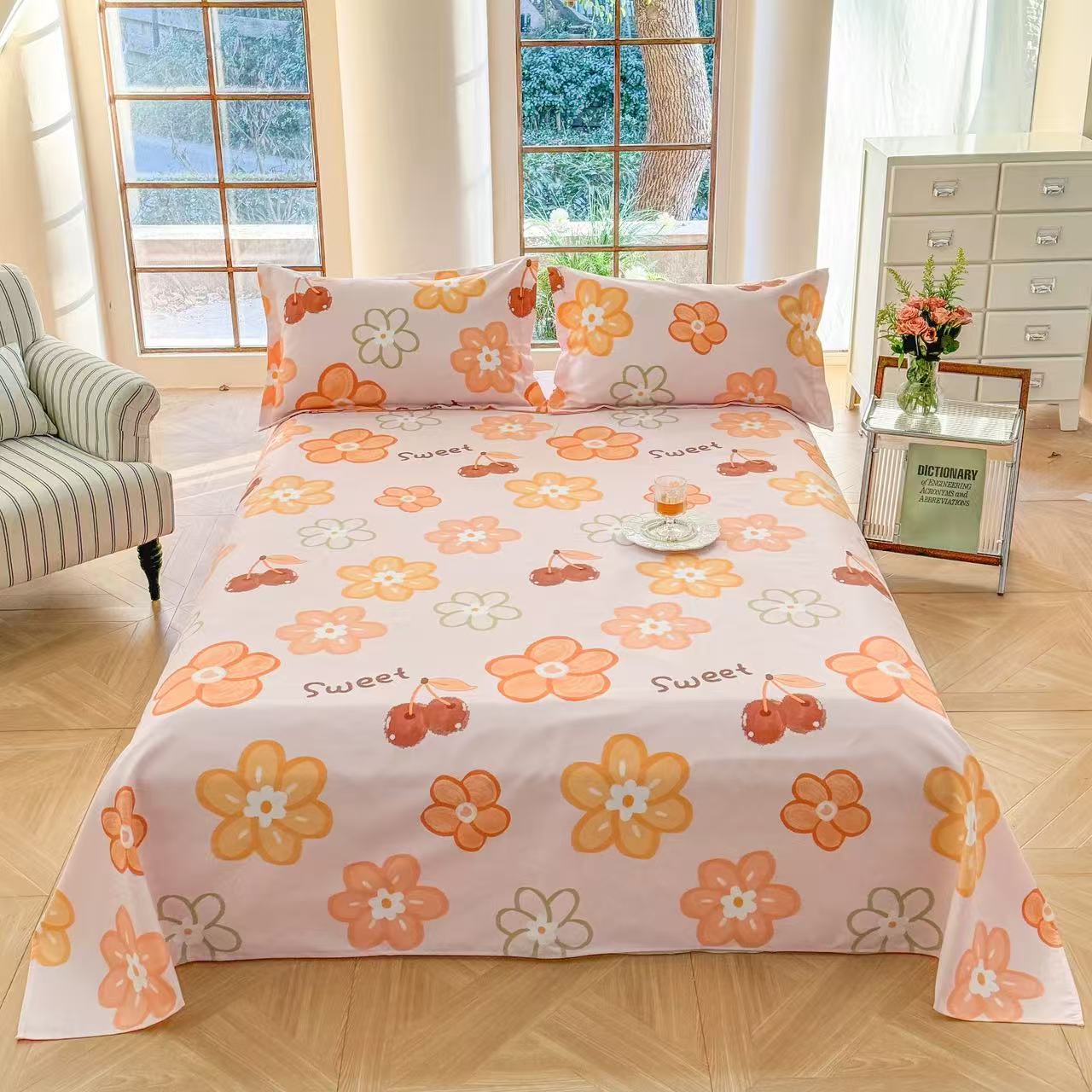 （尾单清仓）澳洲磨毛新疆长荣双层沙小花格印花床单老粗布小斜纹