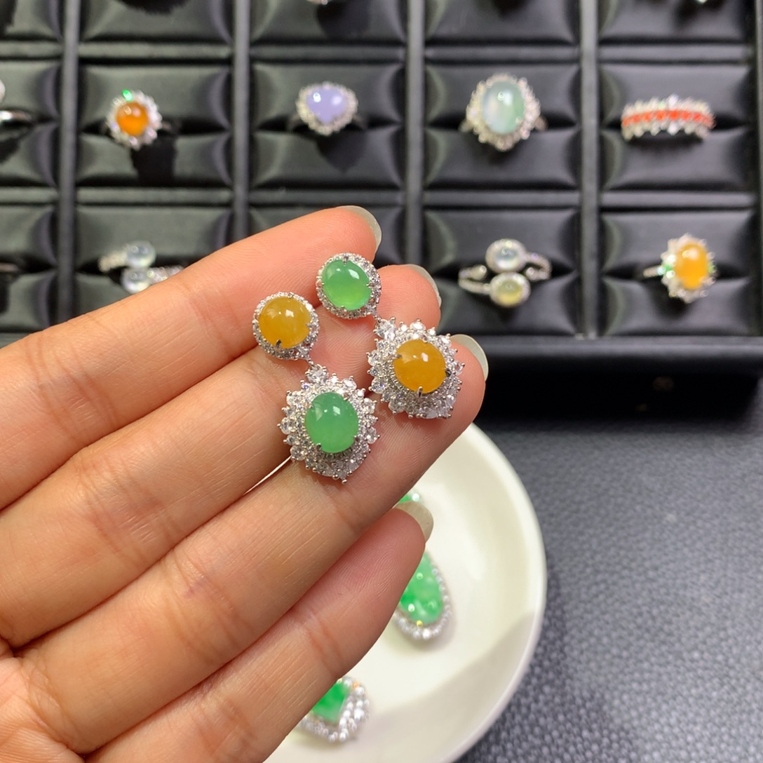 翡翠银S925镶嵌耳饰