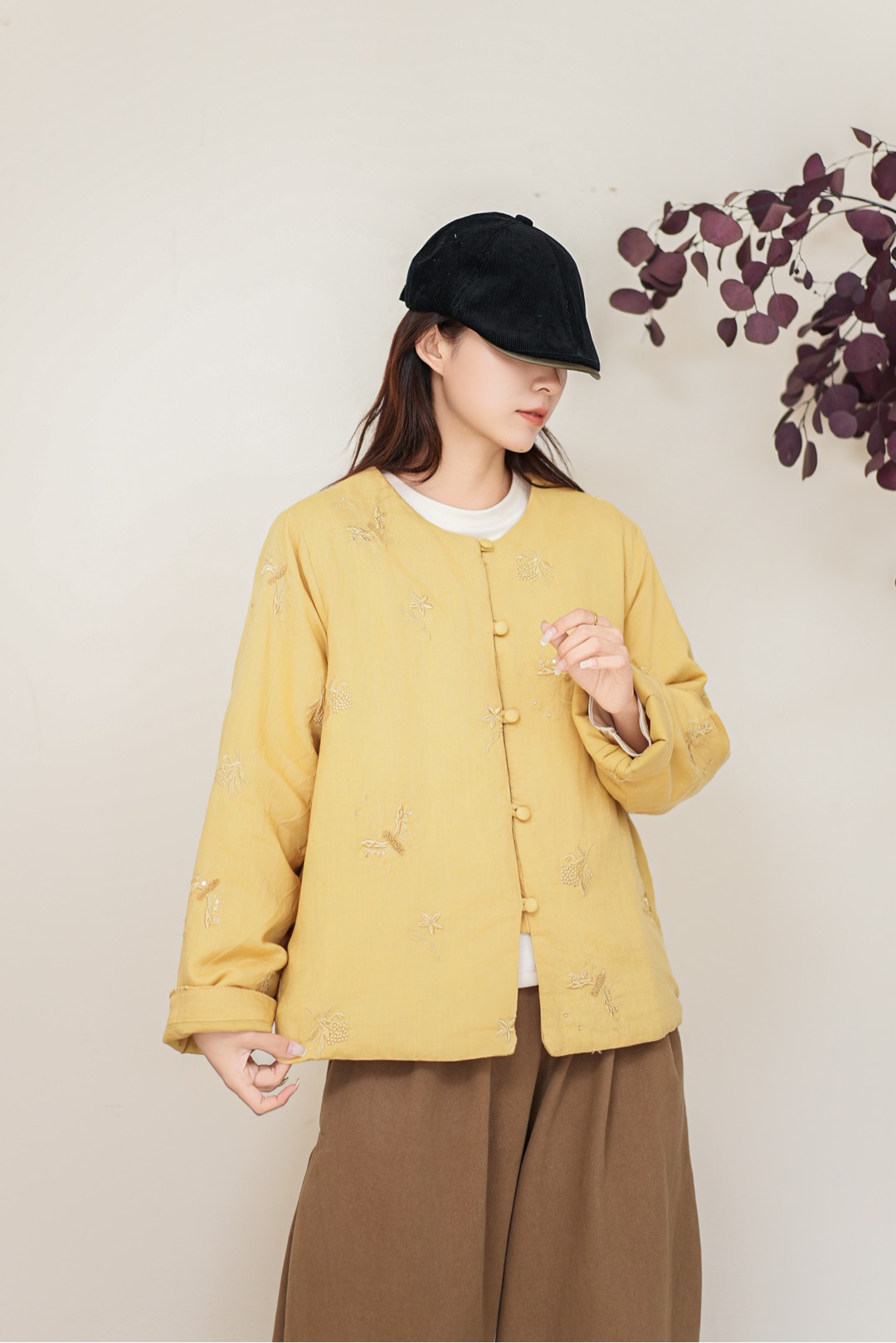 中式秋冬不褪色立领棉衣棉服时尚提花冬季刺绣保暖厚款