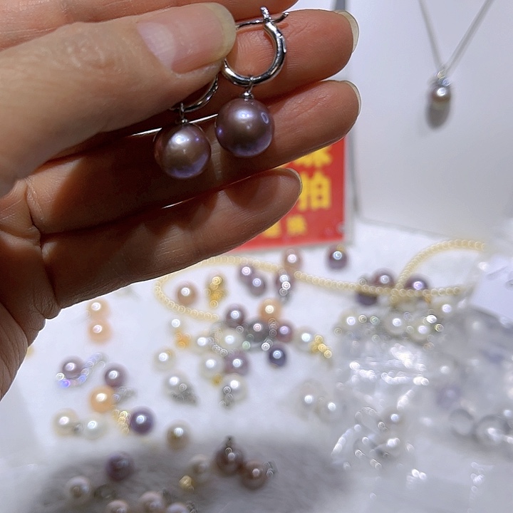 淡水珍珠紫珠万能耳扣未镶嵌