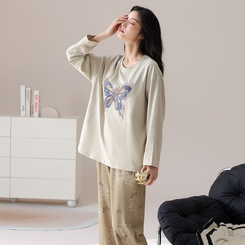 芬腾新款蝴蝶睡衣女款秋季带胸垫纯棉2025款芬腾可安防凸点家居服