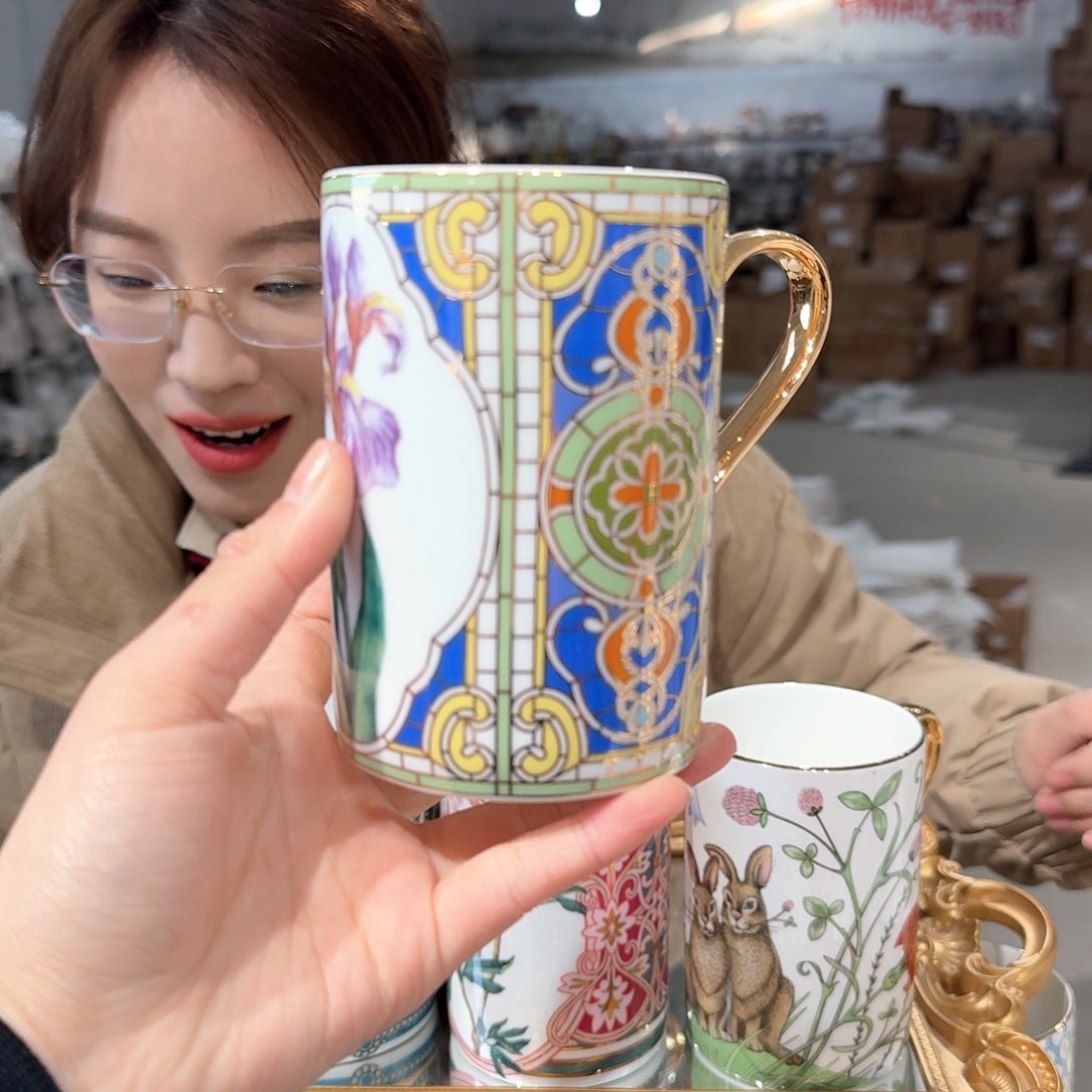 瓷鹅黄原单马克杯一个400ml微瑕