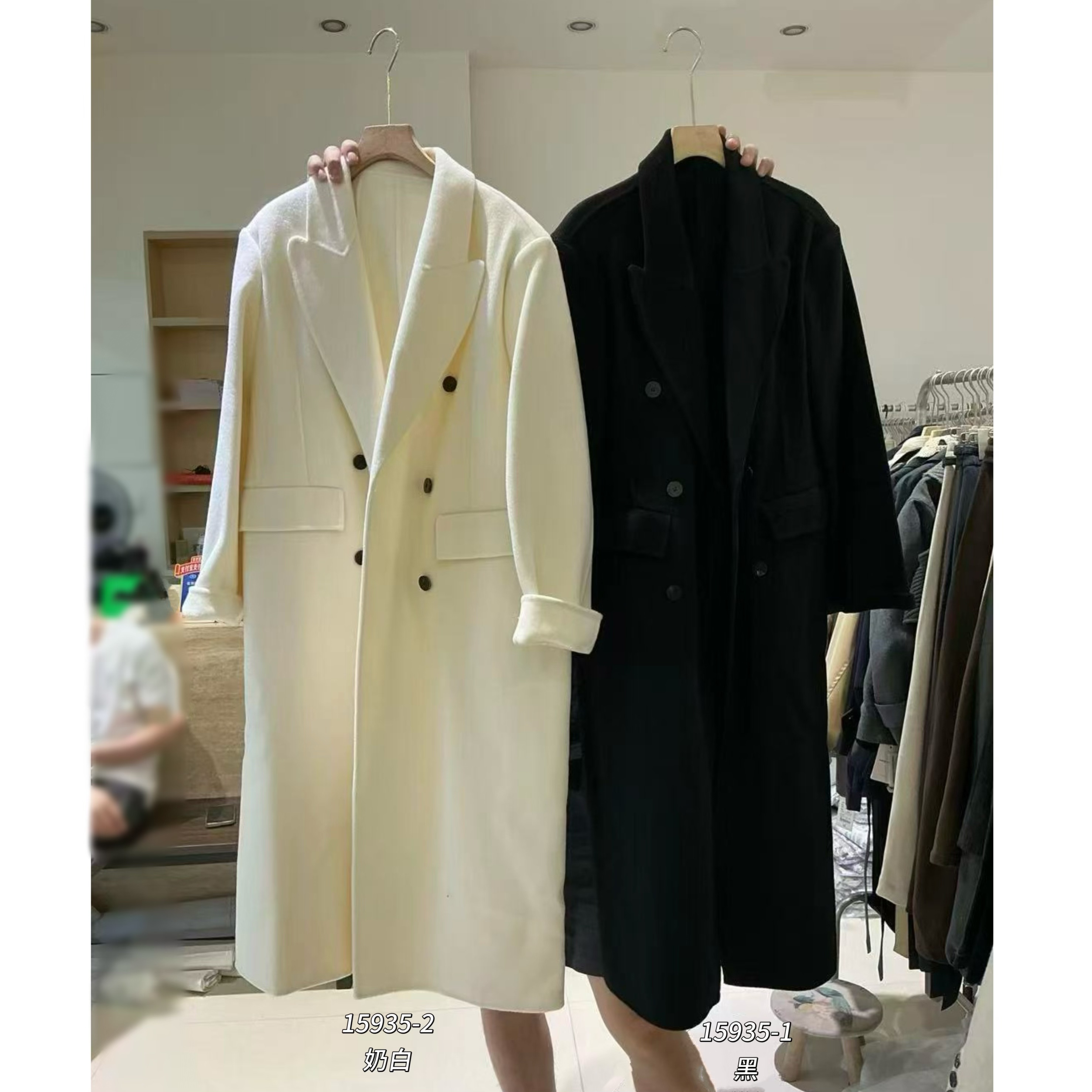 15935 黑色 衣长116cm左右 SANFAN 加厚净版长款毛呢大衣外套