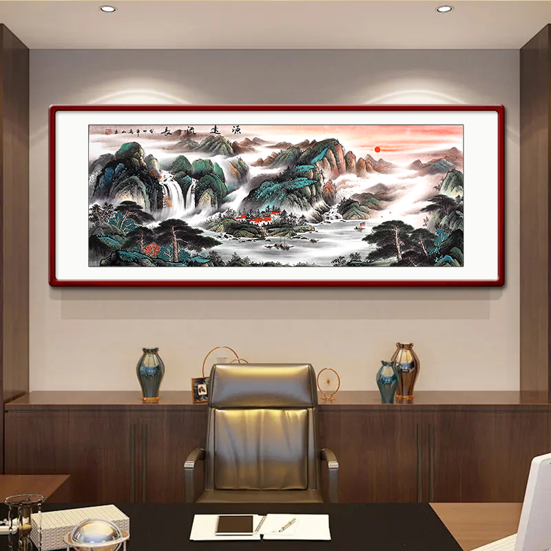 国画纯手绘山水画挂画府源远流长客厅装饰画办公室字画沙发背景画