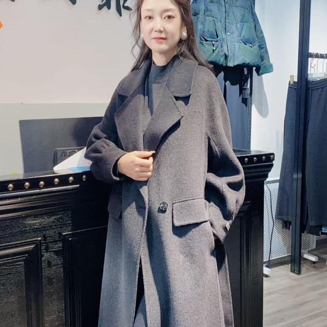 Y548195中长款双面大衣宽松百搭