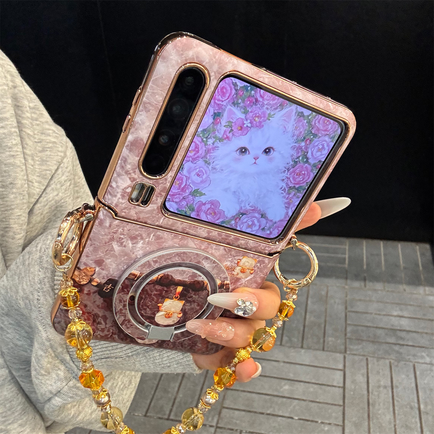 适用华为purax折叠屏手机壳晶芒招财福猫pocket2磁吸支架小米