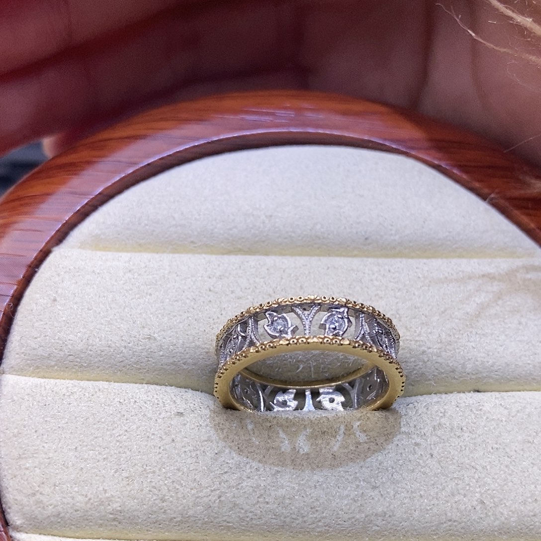 钻石戒指/指环18K金镶嵌R****b树叶镂空戒指15