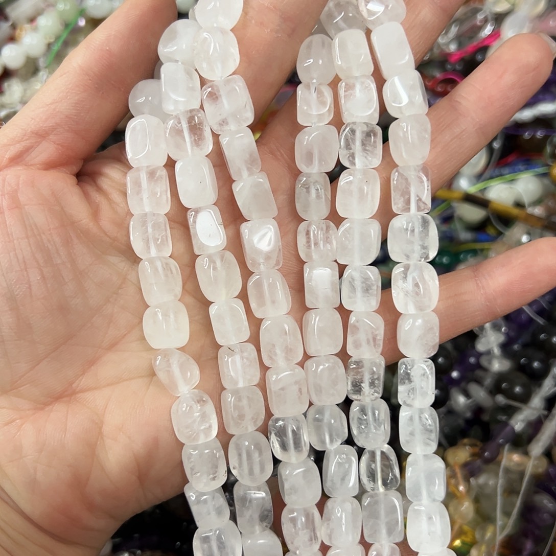 玛瑙/玉髓合金珠宝半成品，卡8x10奶白水晶方糖一条