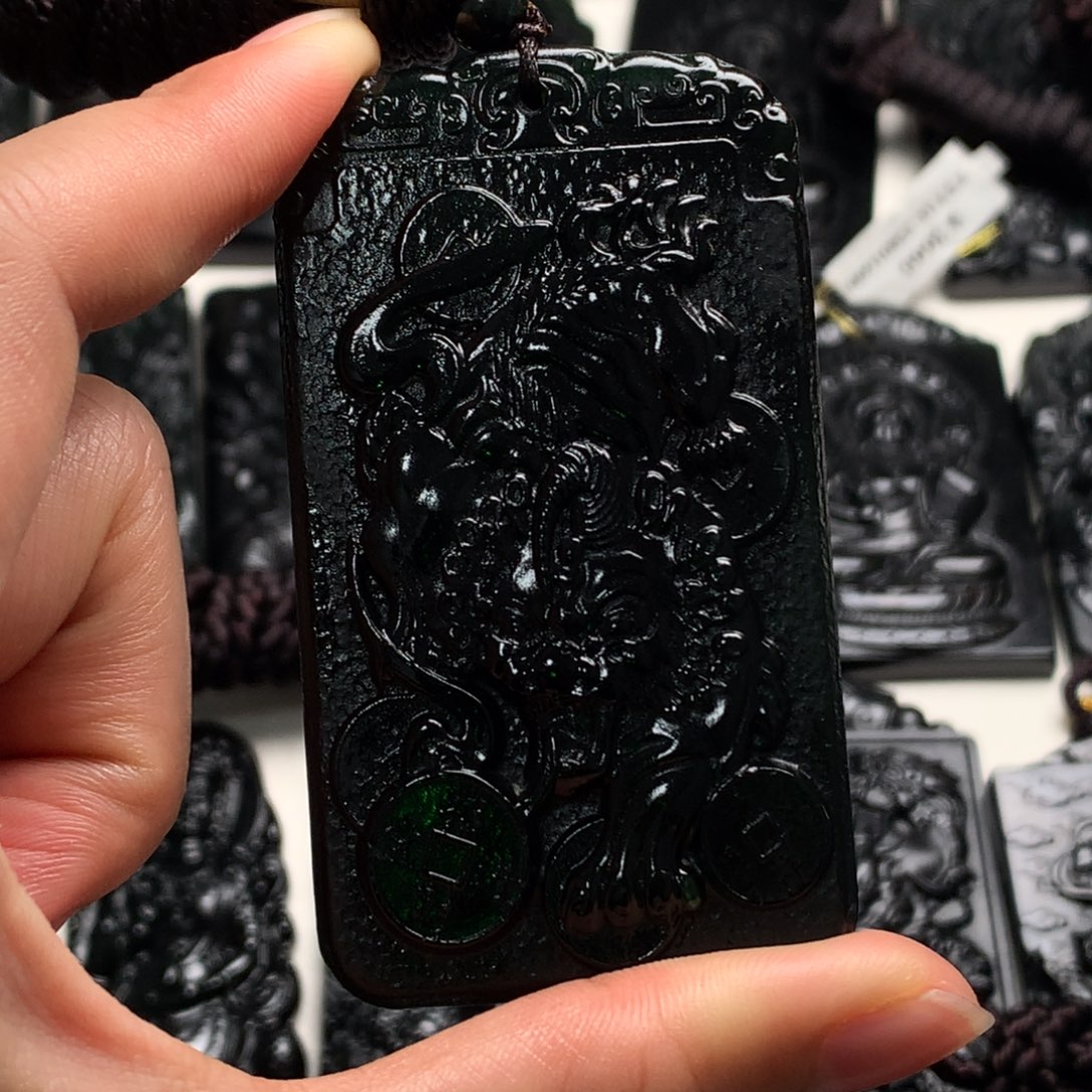 天然缅甸a货钢琴黑挂件