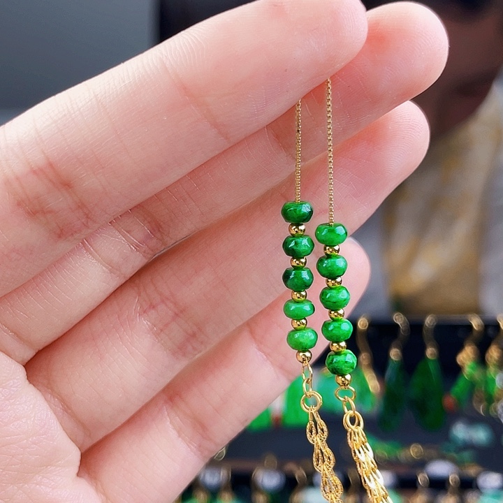 翡翠耳饰银S925镶嵌饰品