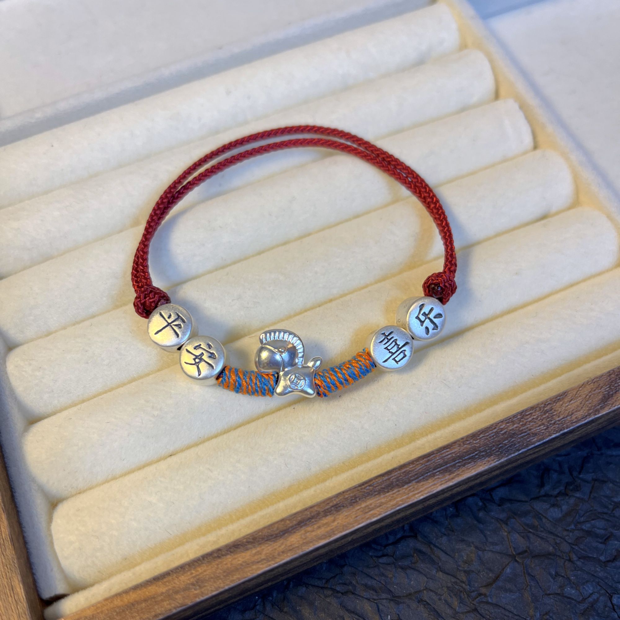 足银手链 足银红绳手链支持检测平安喜乐马上成功纯银银饰diy