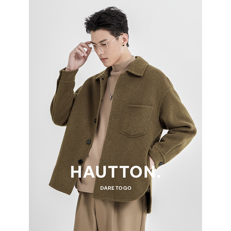 HAUT TON/皓顿复古衬衫宽松长袖上衣潮流男士衬衣外套973JK4093