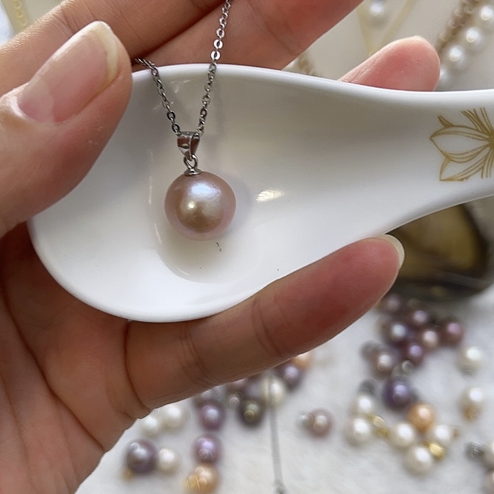 银S925镶嵌紫珠银色瓜子扣淡水珍珠