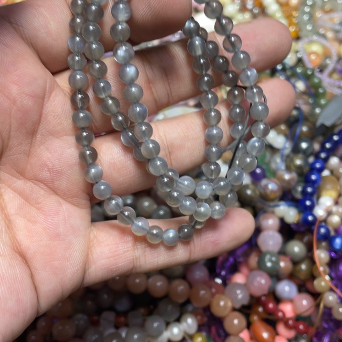 烟晶手链银S800镀金镶嵌