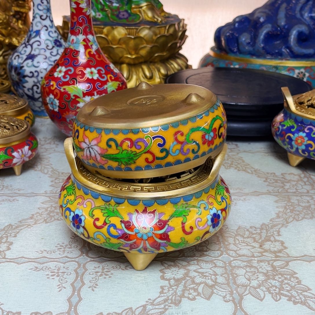 自***律铜景泰蓝香炉烟灰缸两件