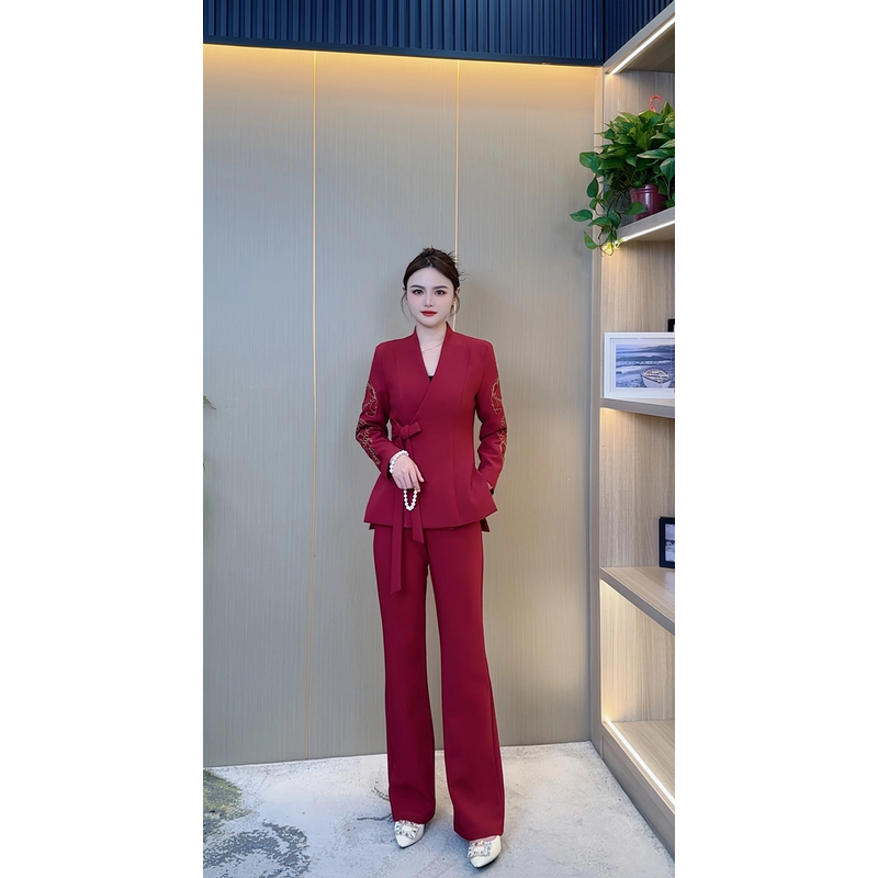 920-新款重工刺绣套装新中式套装高级感重工刺绣修身西装长裤