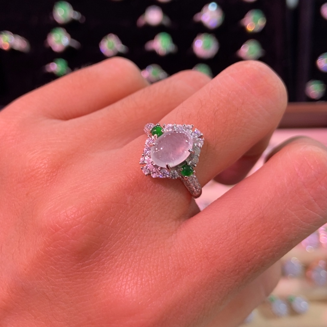 翡翠银S925镶嵌戒指天然缅甸