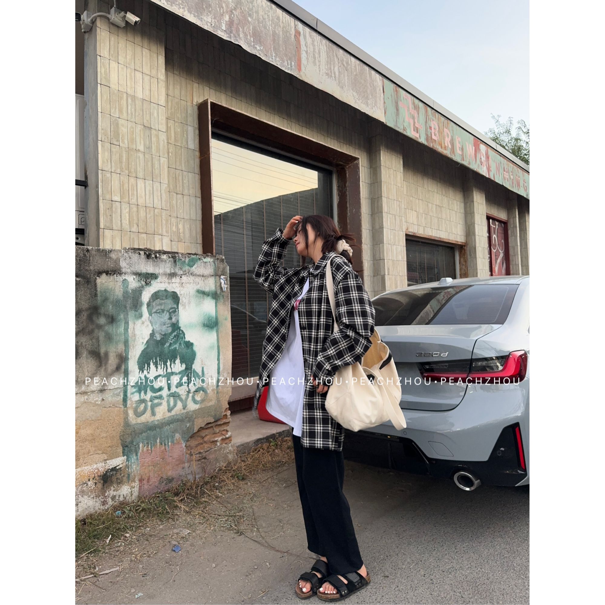 『PEACHZHOU』超软100棉针织宽松直筒休闲裤松紧腰阔腿九分卫裤春秋