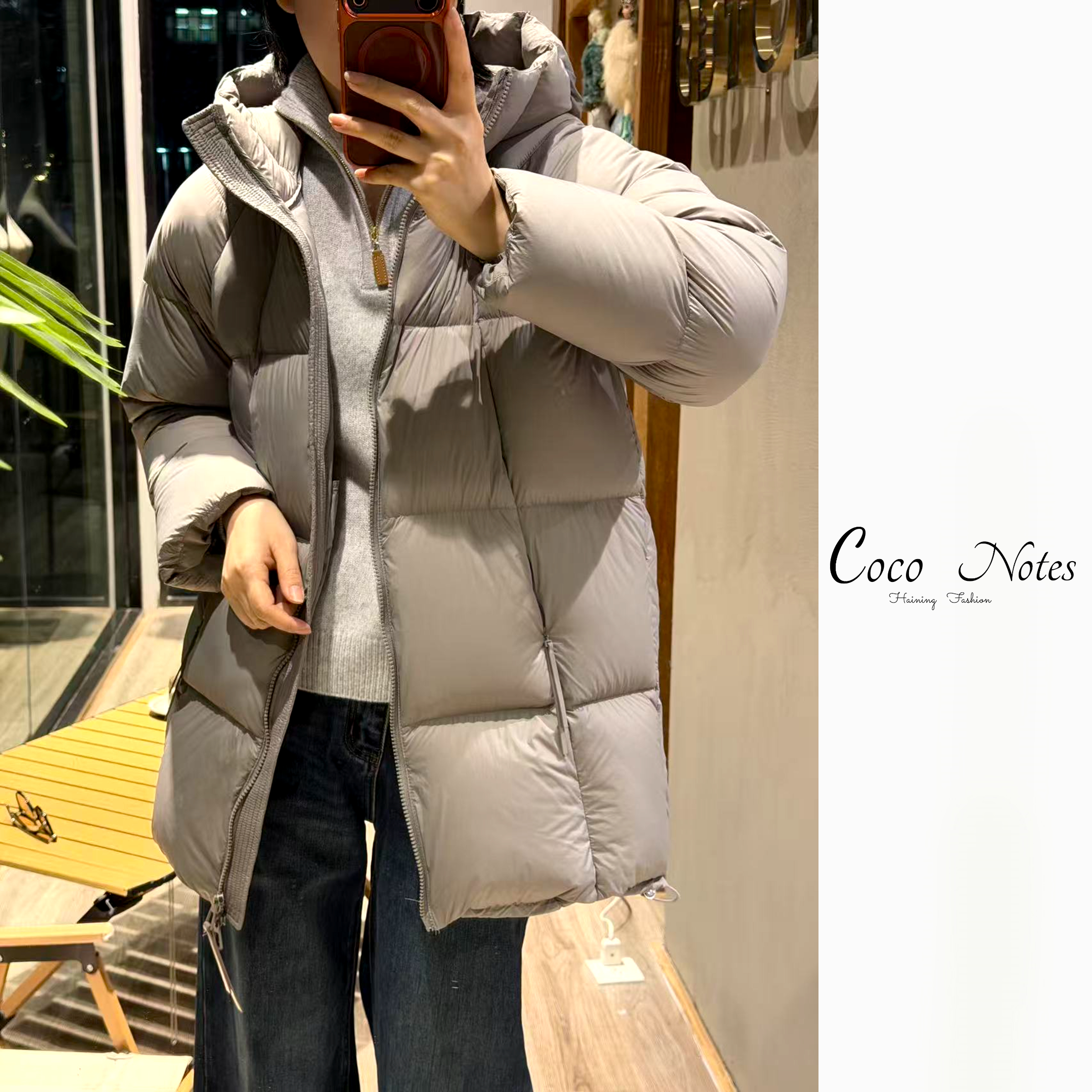 COCO NOTES JH9322白鸭绒泡芙连帽中长款羽绒外套