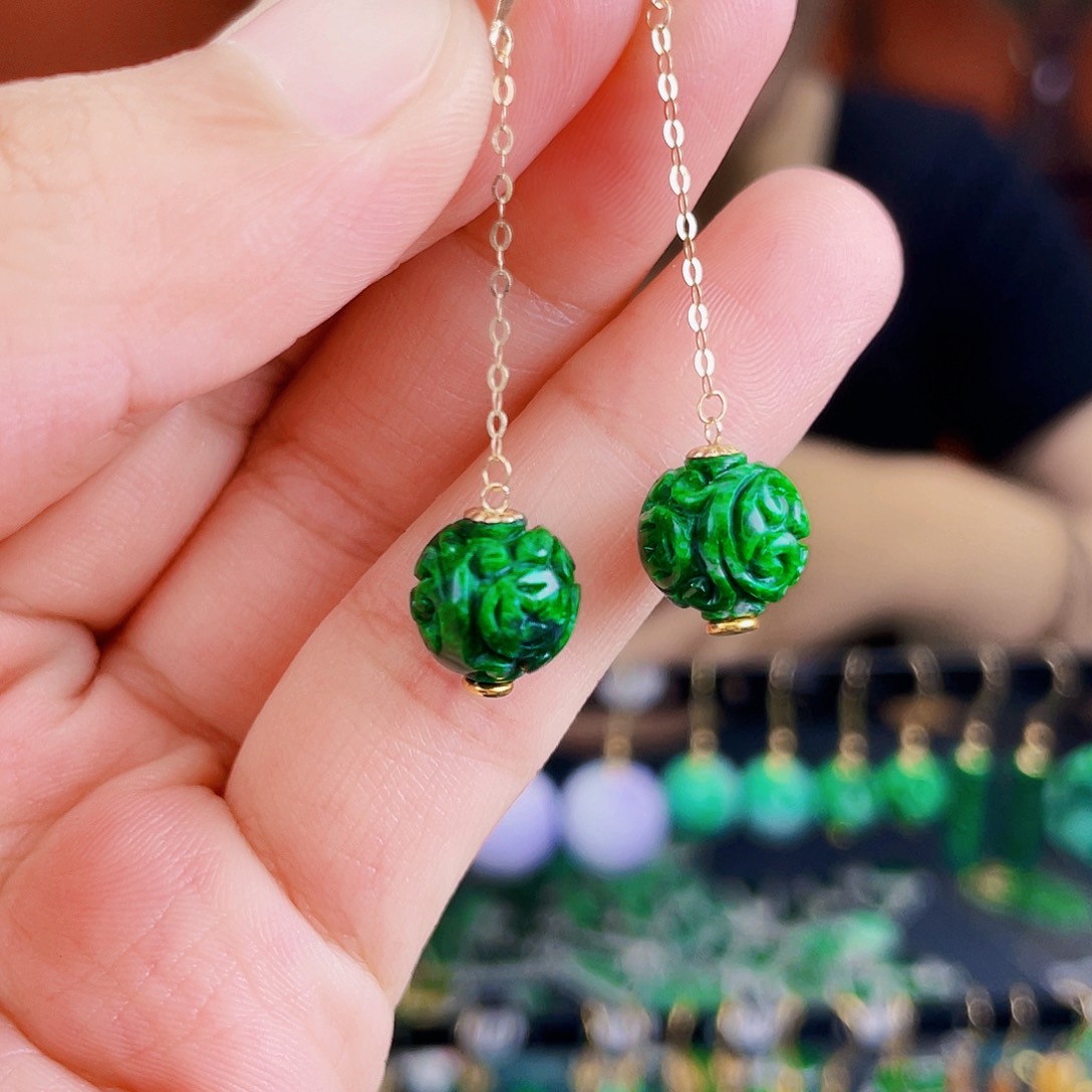 翡翠18K金镶嵌耳饰