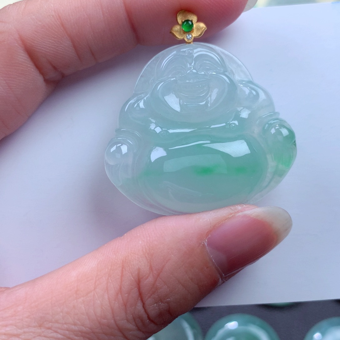 翡翠吊坠(不含链)18K金镶嵌