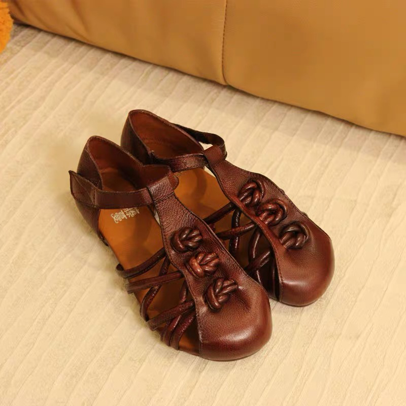 269-1牛皮魔术贴编织包头女凉鞋