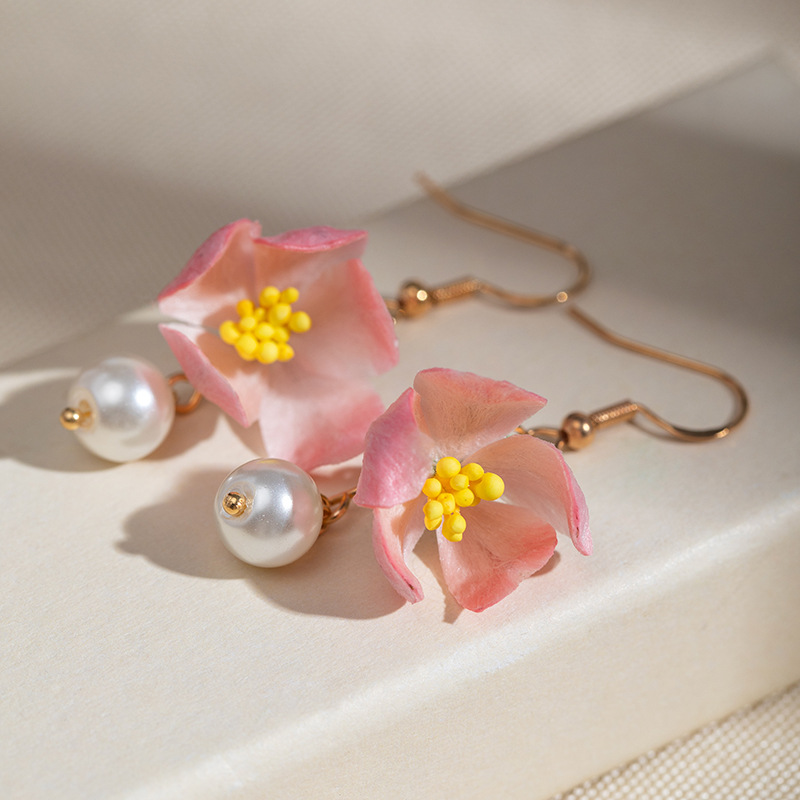 古风手工非遗绒花耳饰女粉色花朵耳环新中式旗袍配饰耳钩耳夹