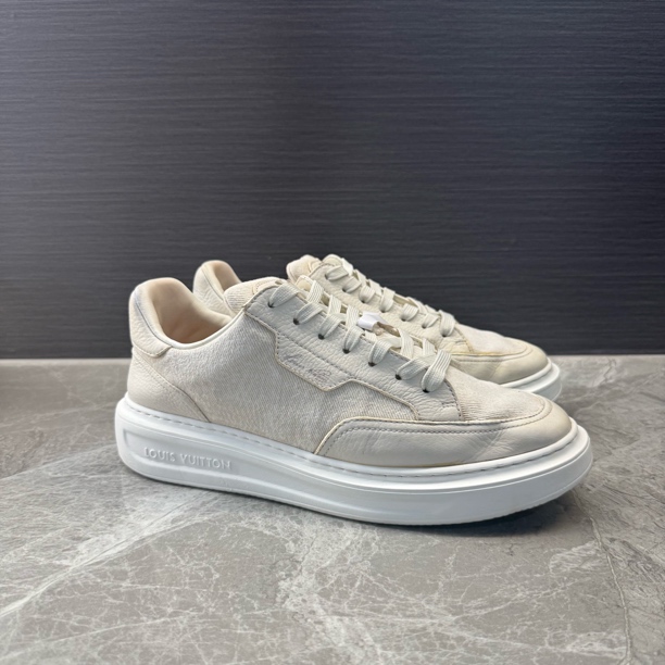 99新 LouisVuitton/路易威登 米黄色帆布拼接松糕鞋 41.5码