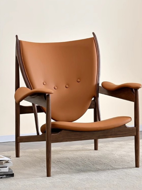 酋长椅中古风北美黑胡桃木休闲设计师款单人沙发椅客厅阳台懒人椅