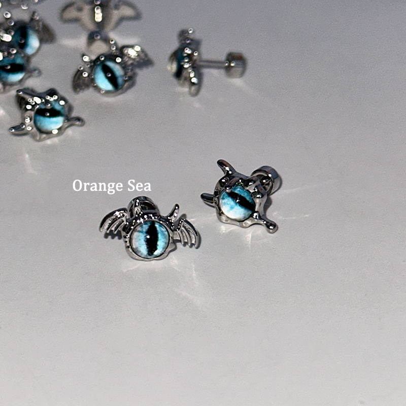 钛钢耳饰 Orange Sea暗黑朋克恶魔之眼耳骨耳蜗钉翅膀耳钉E179