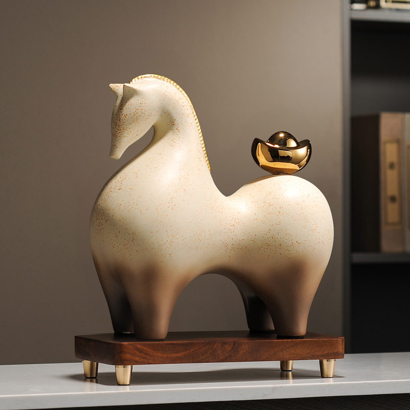 新中式现代家居装饰品客厅马摆件马上有钱办公室招财开业乔迁礼品