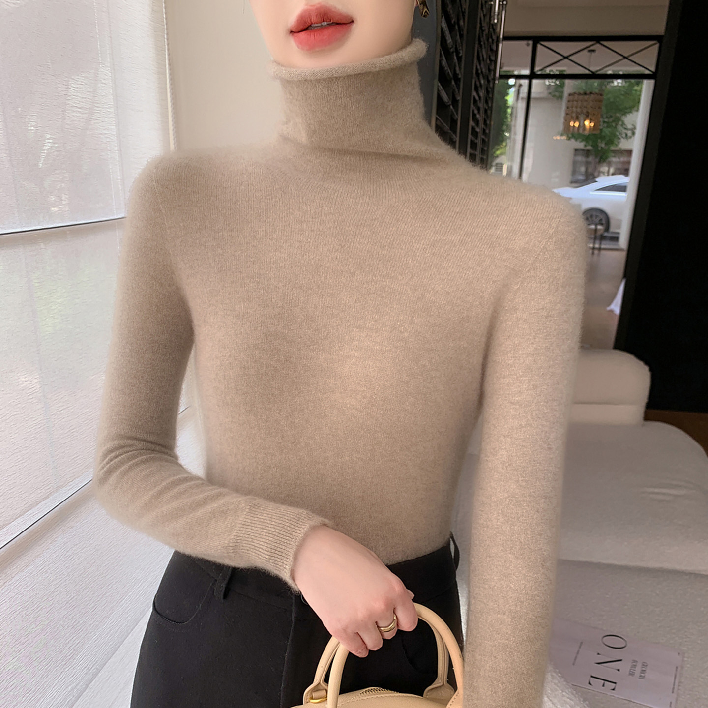 适合多场搭配~加厚款 一线成衣无缝堆堆领女士针织套头打底衫