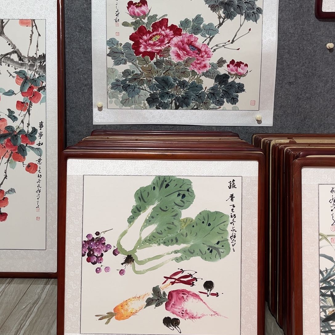 国画书画作品带框63×63