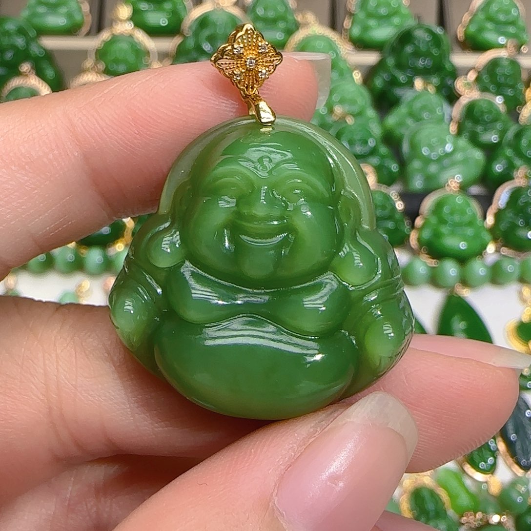 和田玉（碧玉）吊坠(不含链)18K金镶嵌