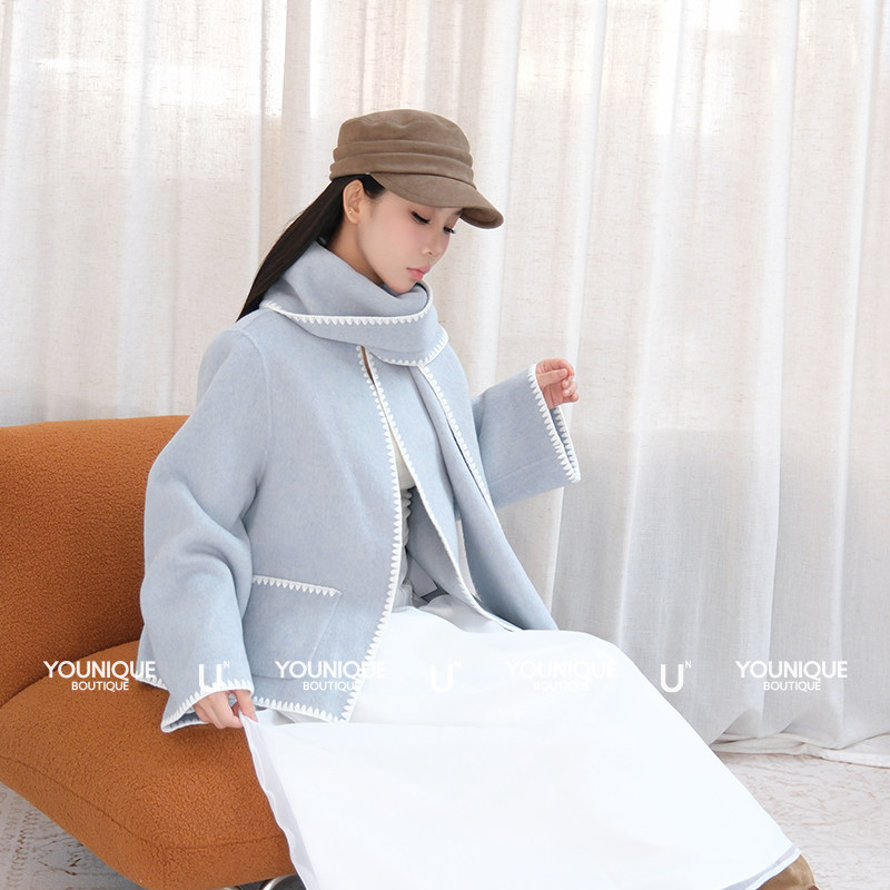 【CONCISE-WHITE】简白新品25秋冬围巾毛呢短外套女