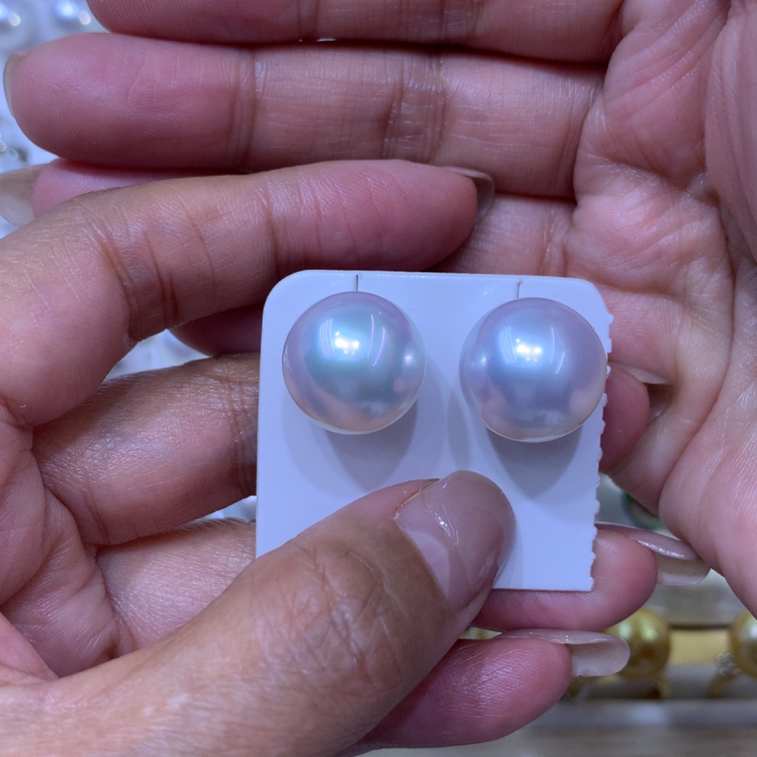 海水珍珠耳饰18K金镶嵌15-16澳白