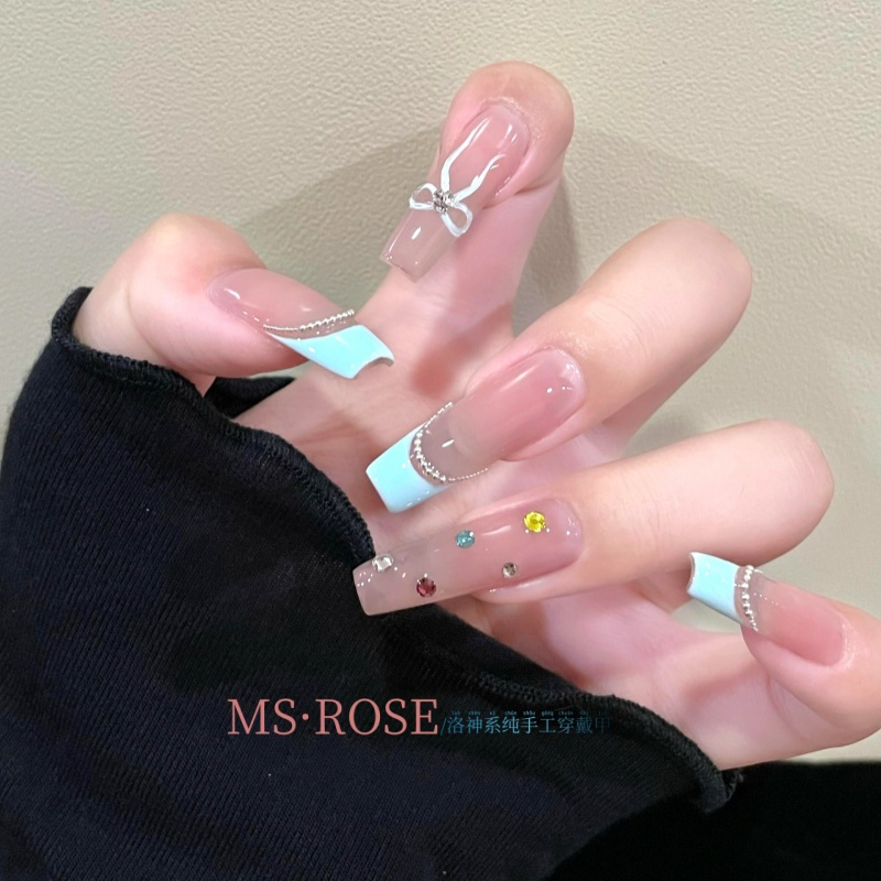 【纯手工】2025新潮流穿戴甲长款显白猫眼波点高级裸色穿戴甲美甲