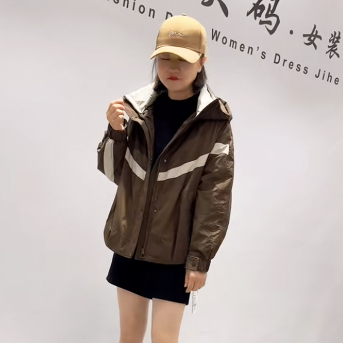 天娇一生水25550新款冬季连帽棉衣宽松大码女装拼色百搭棉服