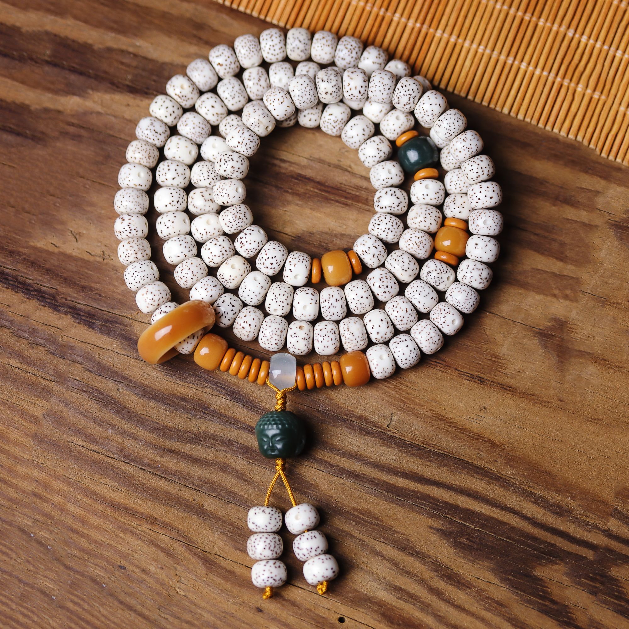 海南星月菩提108颗手串搭配风化菩提阴皮菩提宝宝佛吊坠文玩