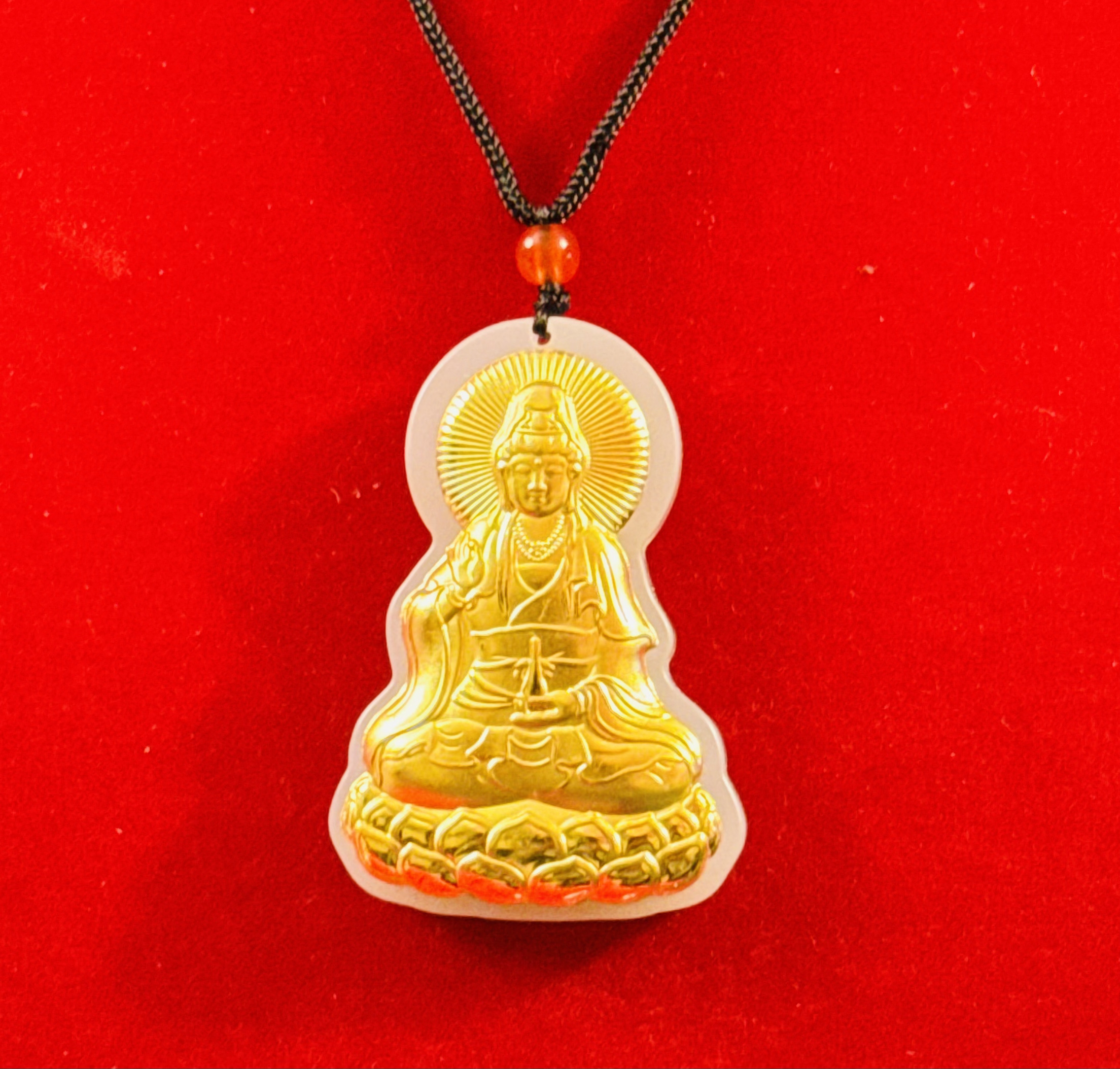 足金镶嵌和田玉观音吊坠