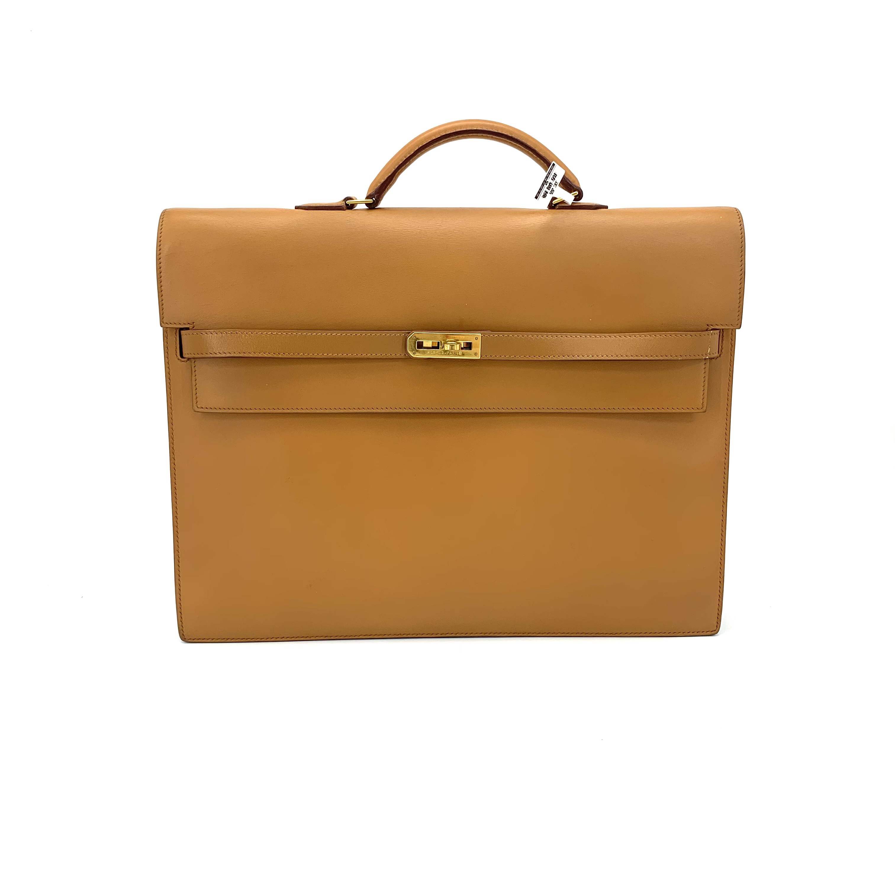 95新 Hermes/爱马仕 金棕kelly全皮手提公文包 尺寸38/29