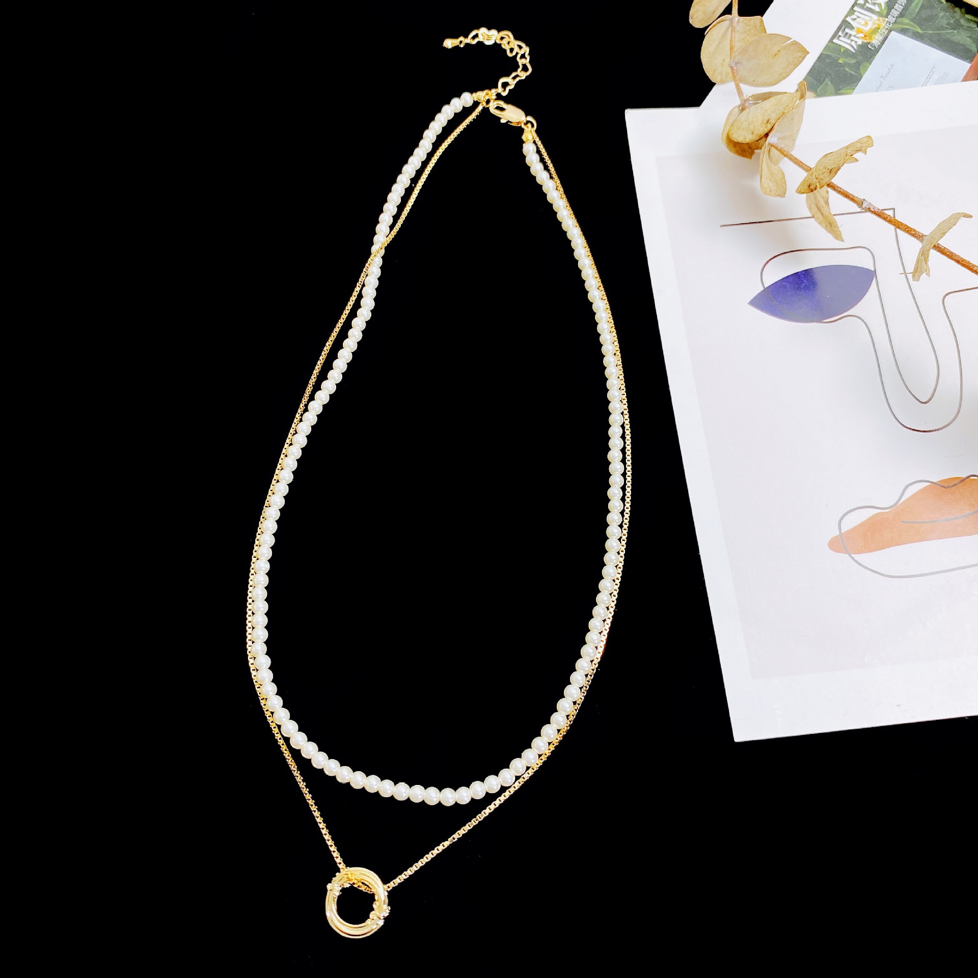 铜合金仿珍珠项链 设计感双层叠戴珠珠项链气质小众时尚 颈链百搭