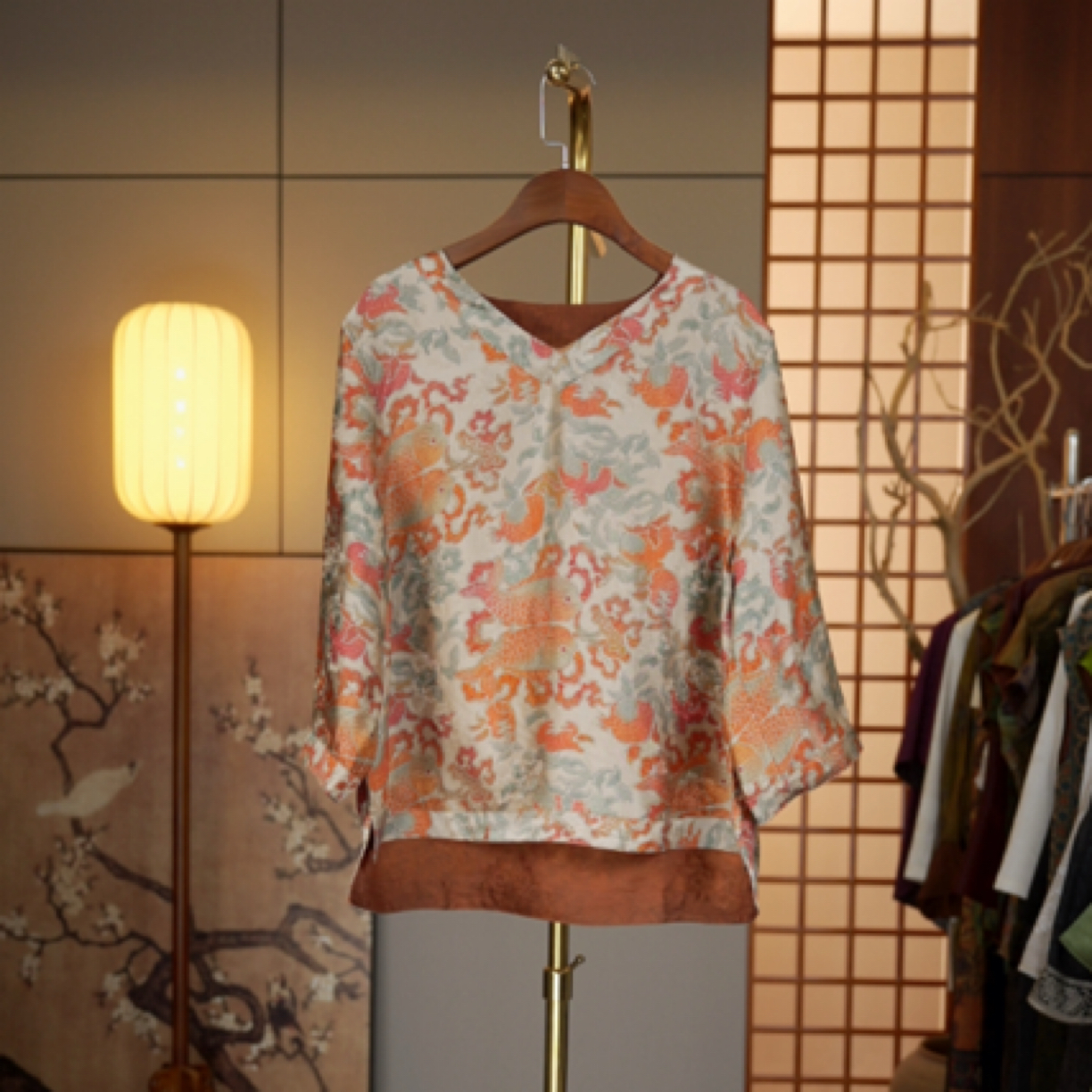 【吴琼专属】桑蚕丝香云纱双面双穿锦绣前程双鱼小上衣8832