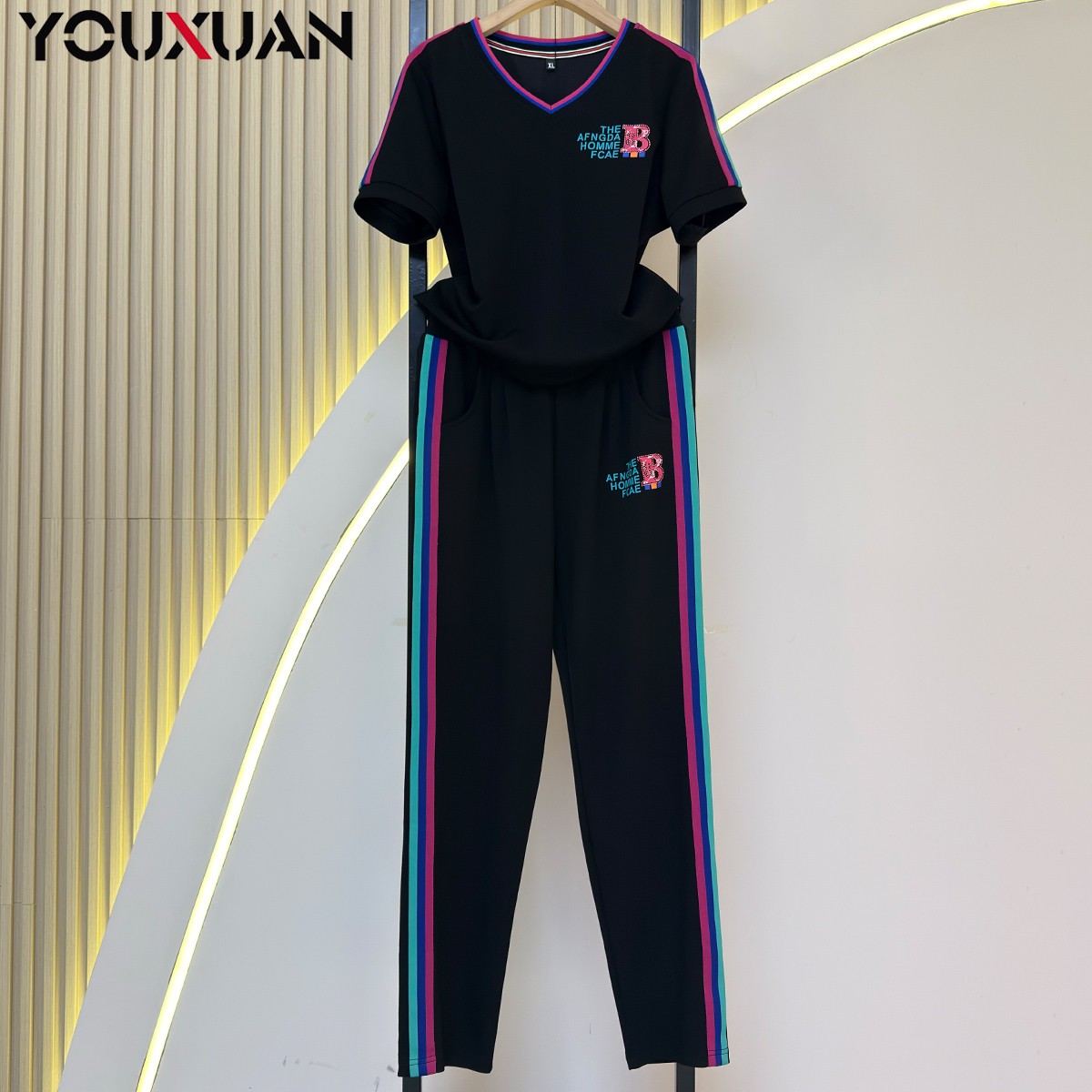 欧若风夏季女装显瘦百搭韩版时尚休闲气质短袖运动套装7509