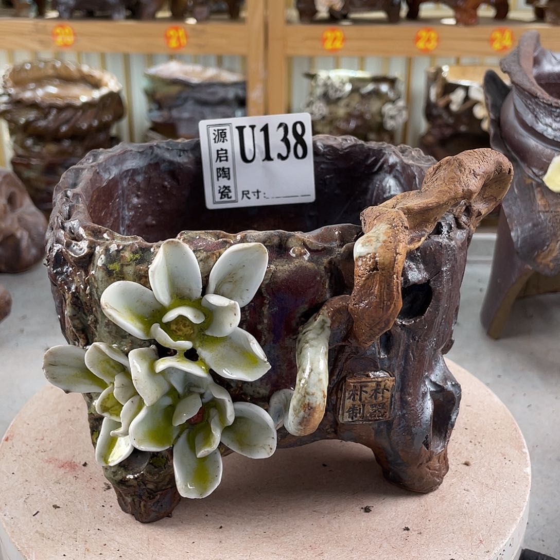 紫砂花盆景德镇陶瓷花盆138