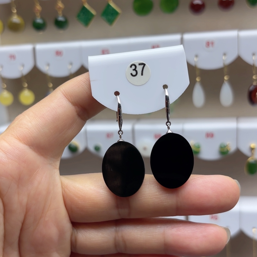 银S925镶嵌和田玉耳饰