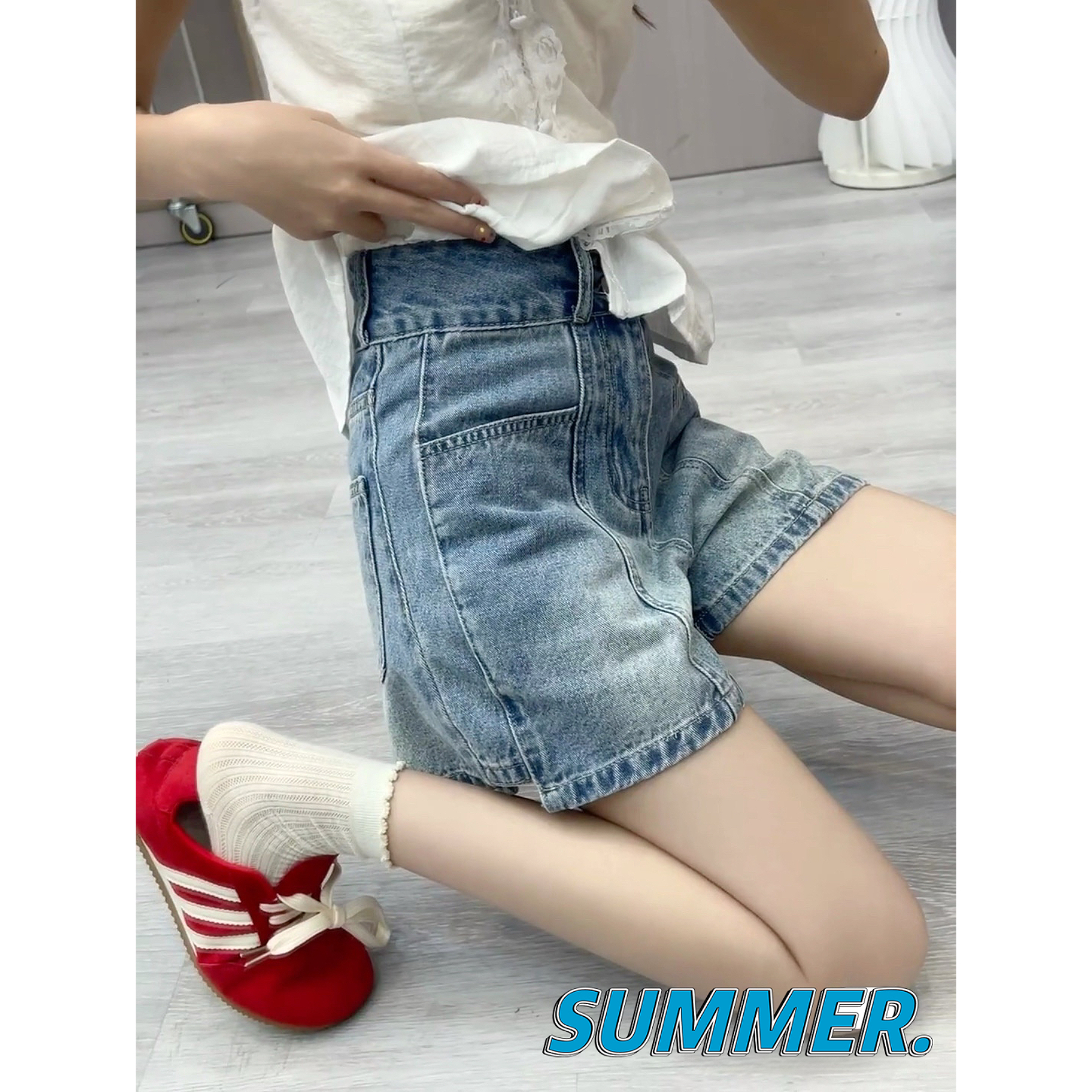 夏季百搭高腰牛仔短裤女小个子薄款宽松阔腿显瘦a字热裤潮7602 GY