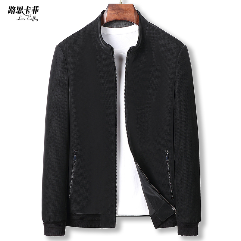 lucecaffey/路思卡菲立领男士皮衣商务夹克中老年男士休闲款2511
