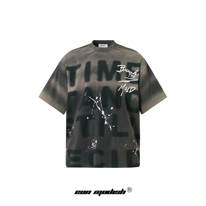 2025夏季新品实拍美式街潮洗水印花短袖T恤